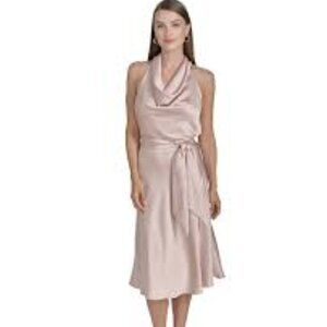 Halston Satin Champagne Halter Dress